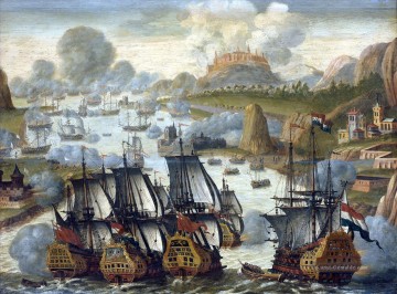 Schlacht von Vigo bay 23 Oktober 1702 Seekrieg Ölgemälde